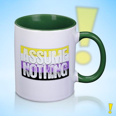 Assume Nothing Nonbinary Pride Flag Color Accent Mug